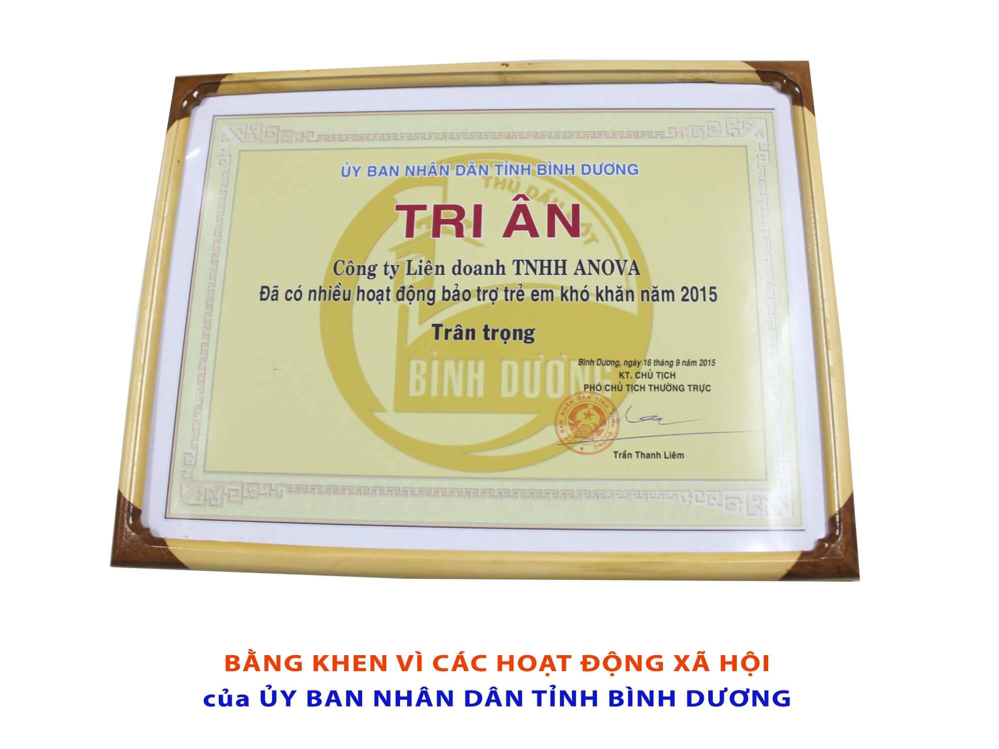 Certificate of Merit for Social Activities of People's Committee of Binh Duong Province