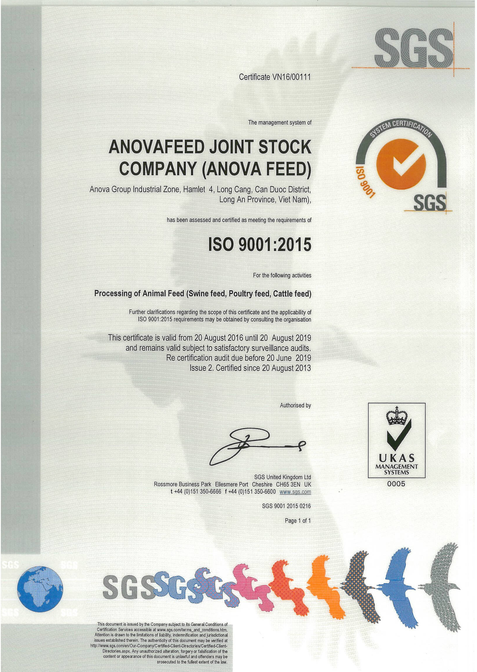 Chứng chỉ về hệ thống quản lý chất lượng ISO 9001 : 2015